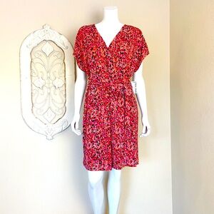 Nine West Women's Multicolor Floral Print V Neck  Faux Wrap Dress